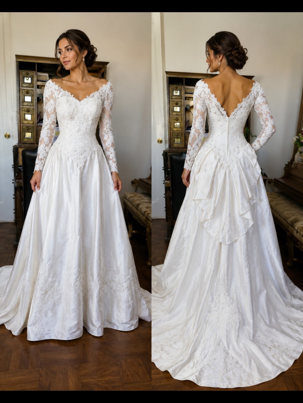 Mon Cheri Victorian Style Duche Vintage Silk Size 6 Wedding Dress Ivory White #W